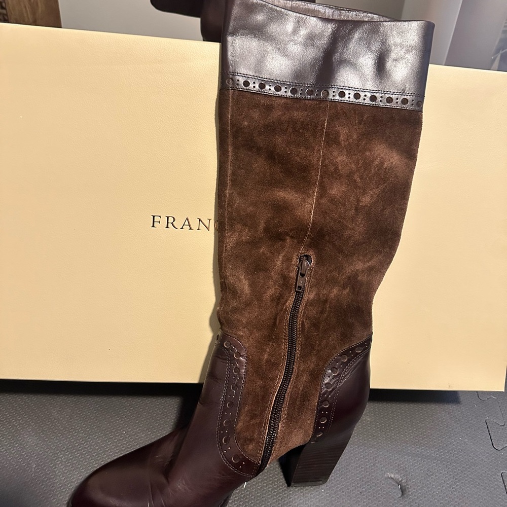 Franco Sarto Chocolate Leather and Suede Heeled Boots